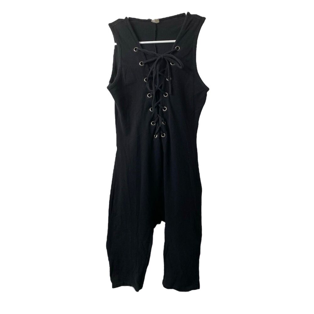 Yellow Cabbage Women’s Romper Black Sleeveless Lace Front Size Medium